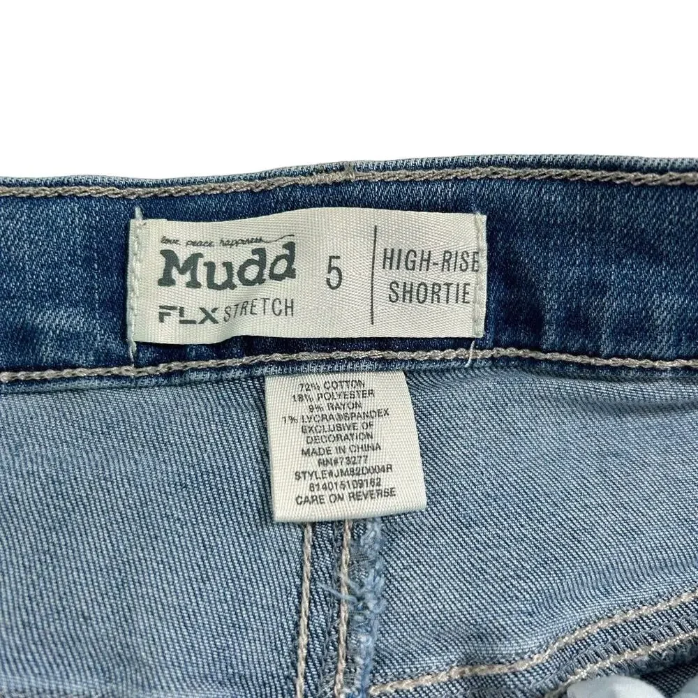 Mudd Jean Shorts 5 High Rise Shortie Floral Embroidered Frayed Raw Hem Stretch - Picture 4 of 13